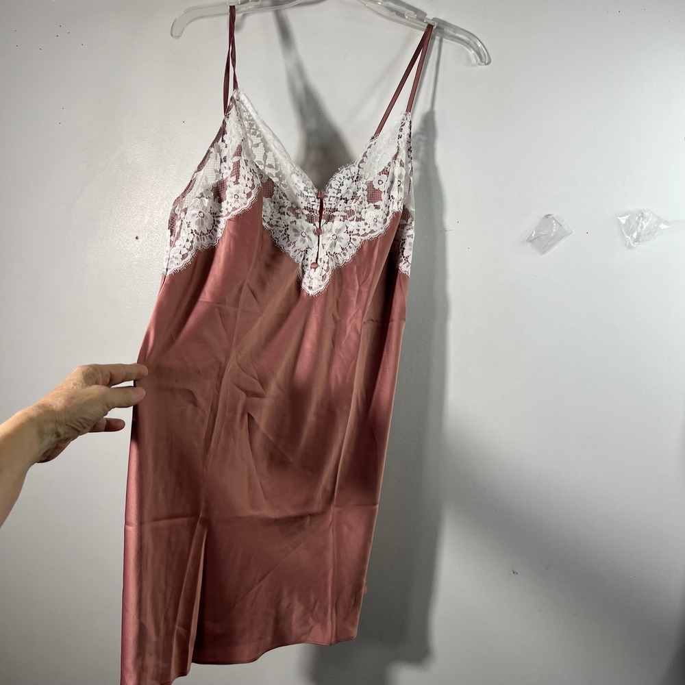 Victorias Secret Satin Lace Slip Dress Dusty Rose Pink Lingerie Chemise‎ Large